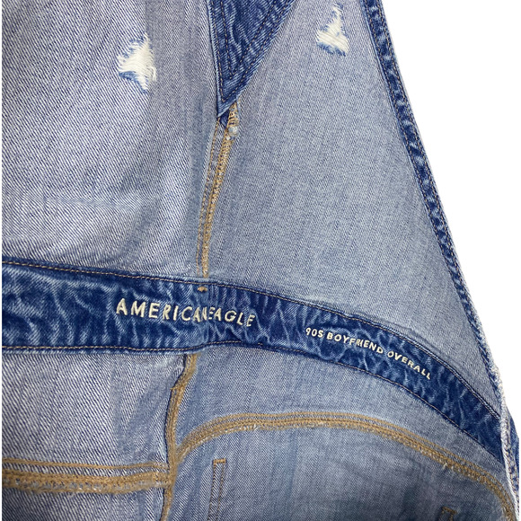 American Eagle 2022 Plus Size Blue Denim Distressed 90s Boyfriend Overalls XXL - Picture 5 of 5